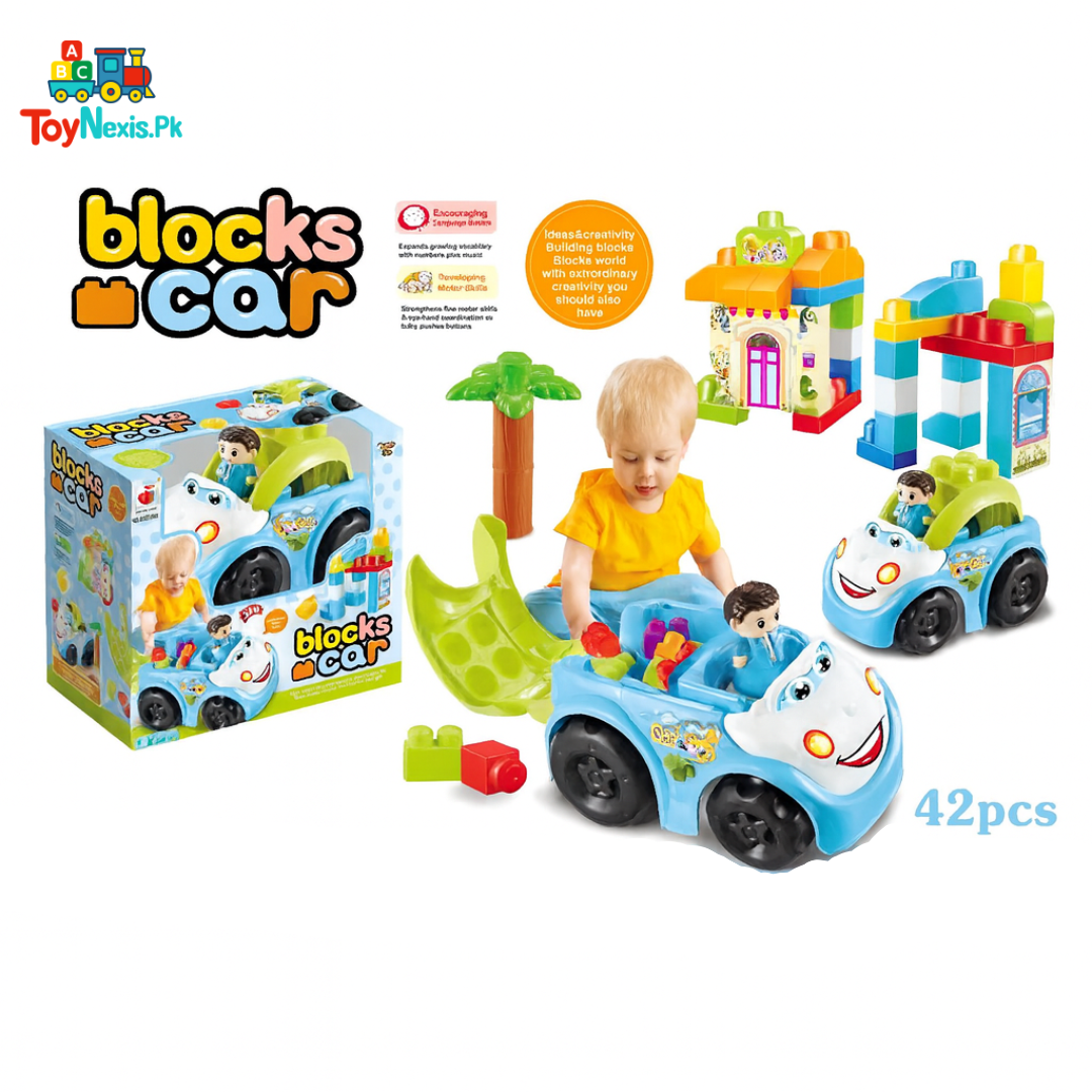 Blocks Car Toy Set for Toddlers – Colorful Building Bricks with Cartoon Vehicle, Mini Driver & Creative Construction Pieces