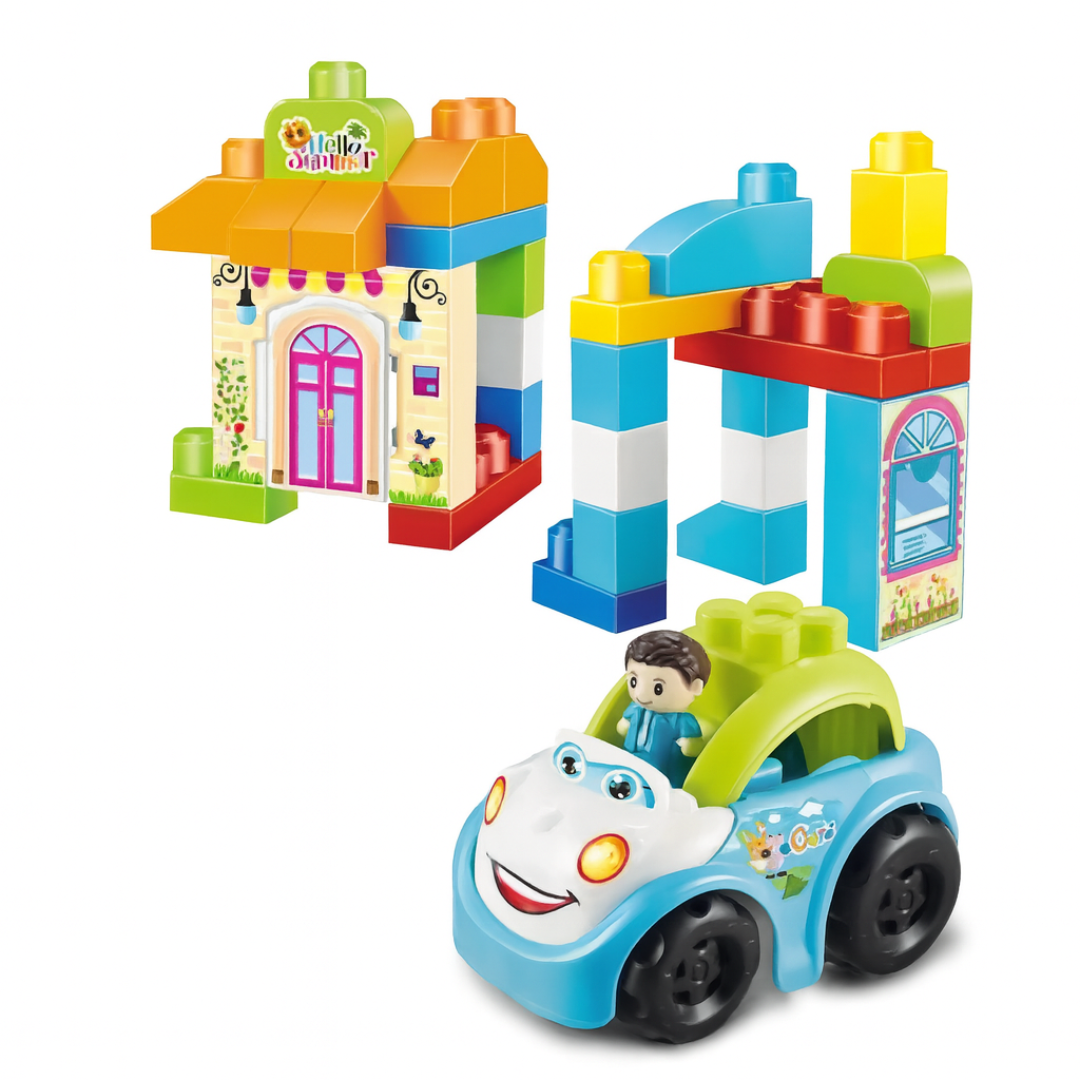 Blocks Car Toy Set for Toddlers – Colorful Building Bricks with Cartoon Vehicle, Mini Driver & Creative Construction Pieces