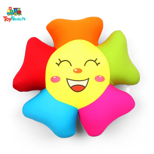 Colorful Plush Smiley Sunflower Pillow – Soft & Cheerful Floral Cushion for Kids