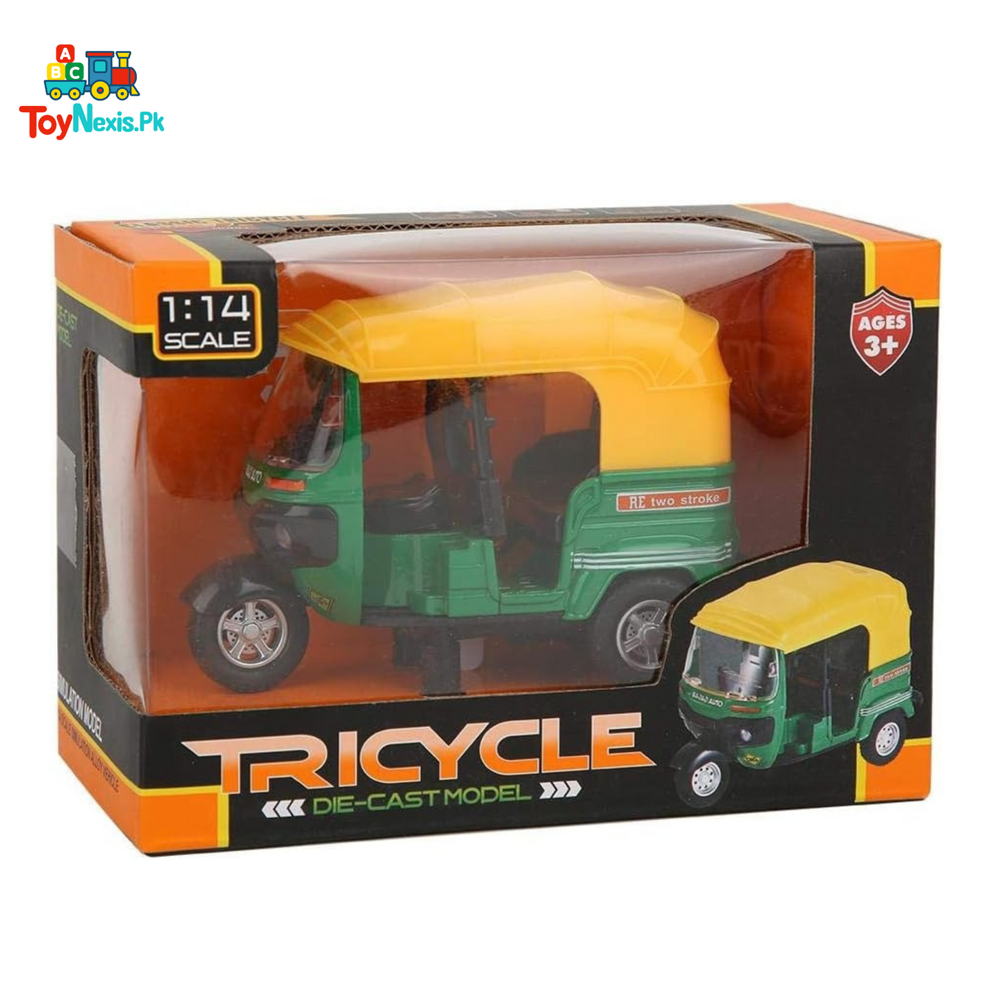 Die-Cast Metal Auto Rickshaw Toy – 1:14 Scale