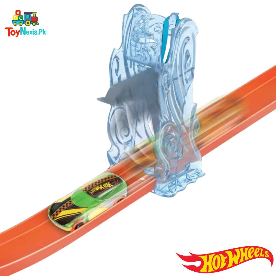 Original Hot Wheels Track Set | Blue Deluxe Track Builder Pack with Wind Theme & 1 Hot Wheels Car