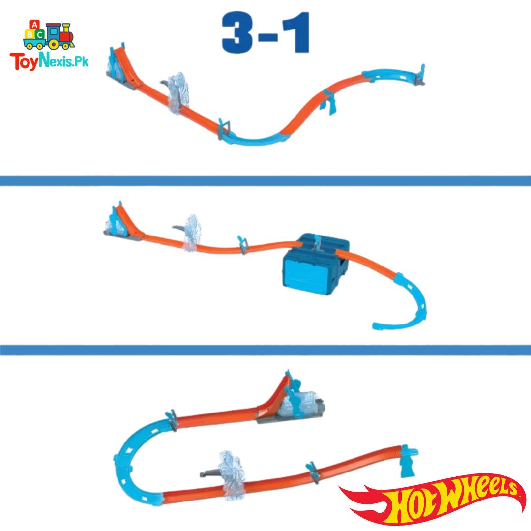 Original Hot Wheels Track Set | Blue Deluxe Track Builder Pack with Wind Theme & 1 Hot Wheels Car