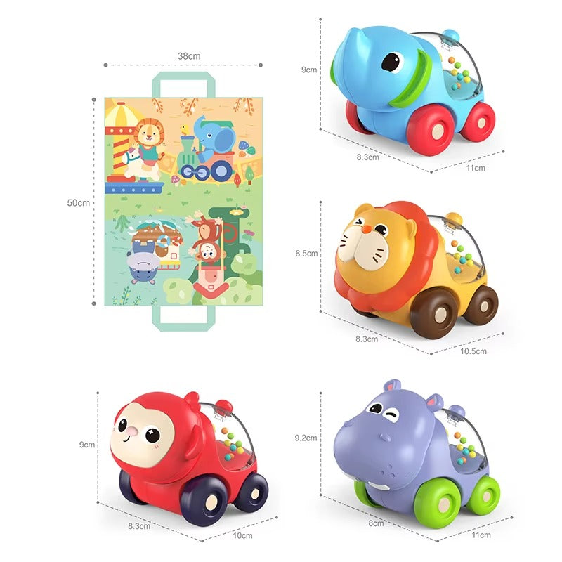 Huanger Bouncing Animal Car | 4-Piece Animal Car Set for Toddlers