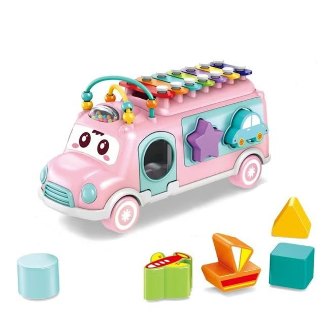 Huanger 7-in-1 Musical Learning Bus | Shape Sorter, Xylophone & Activity Toy for Toddlers