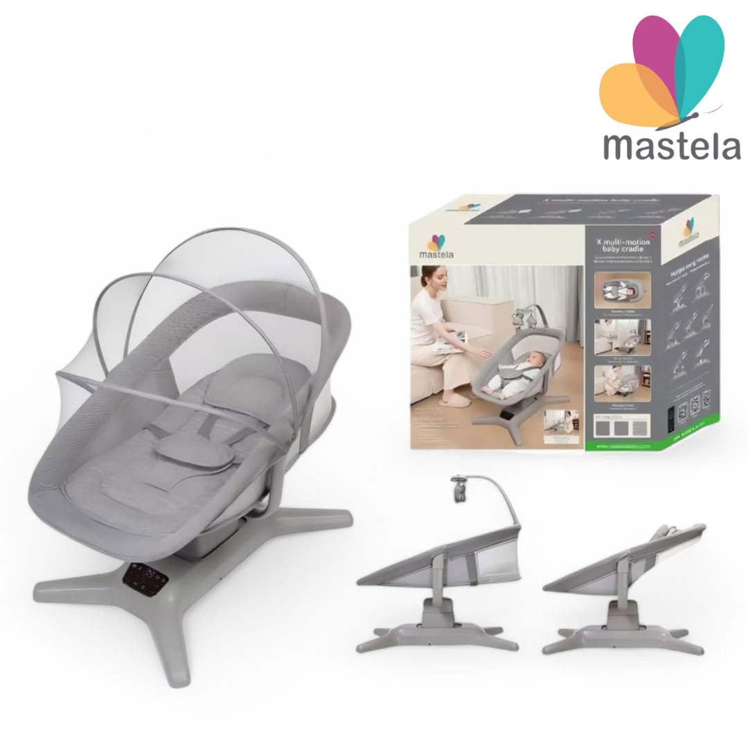 KIDILO Multi-Motion Electric Baby Cradle – Smart Rocker with Mosquito Net, Music & Remote | Grey