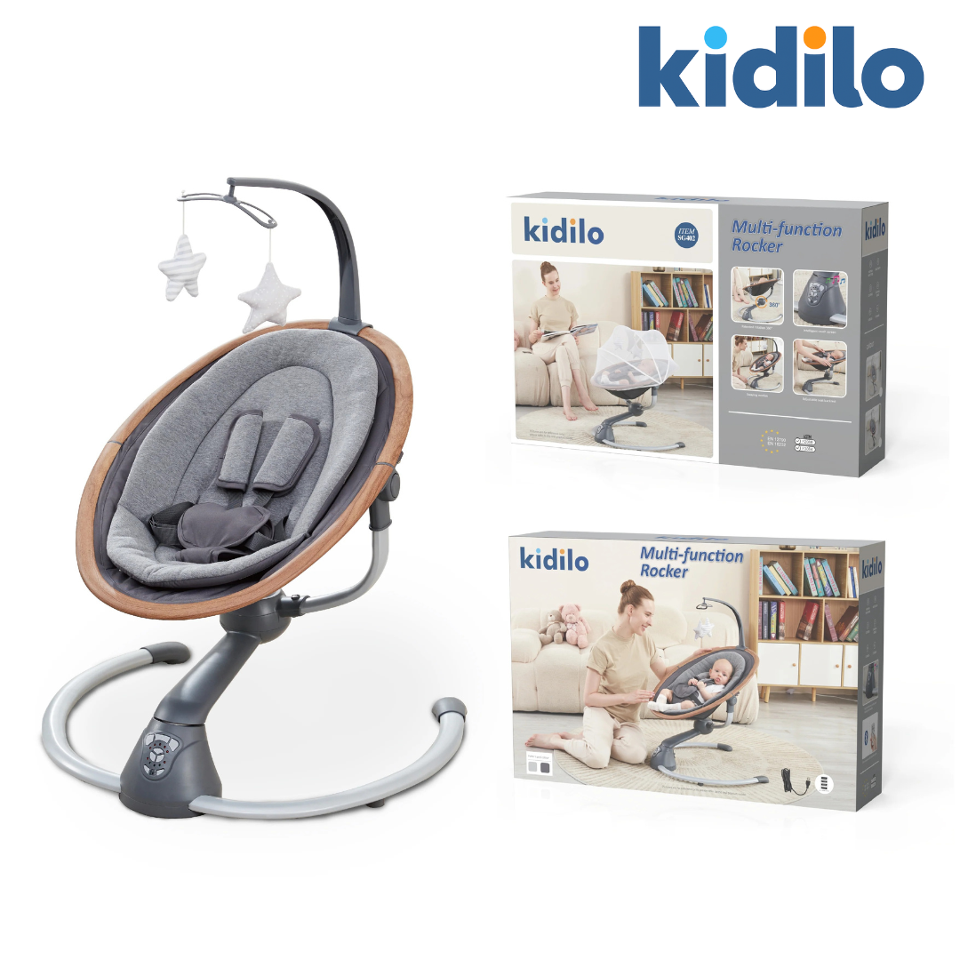 KIDILO Multi-Function Baby Rocker – Electric Swing Chair with Music & Remote | Grey