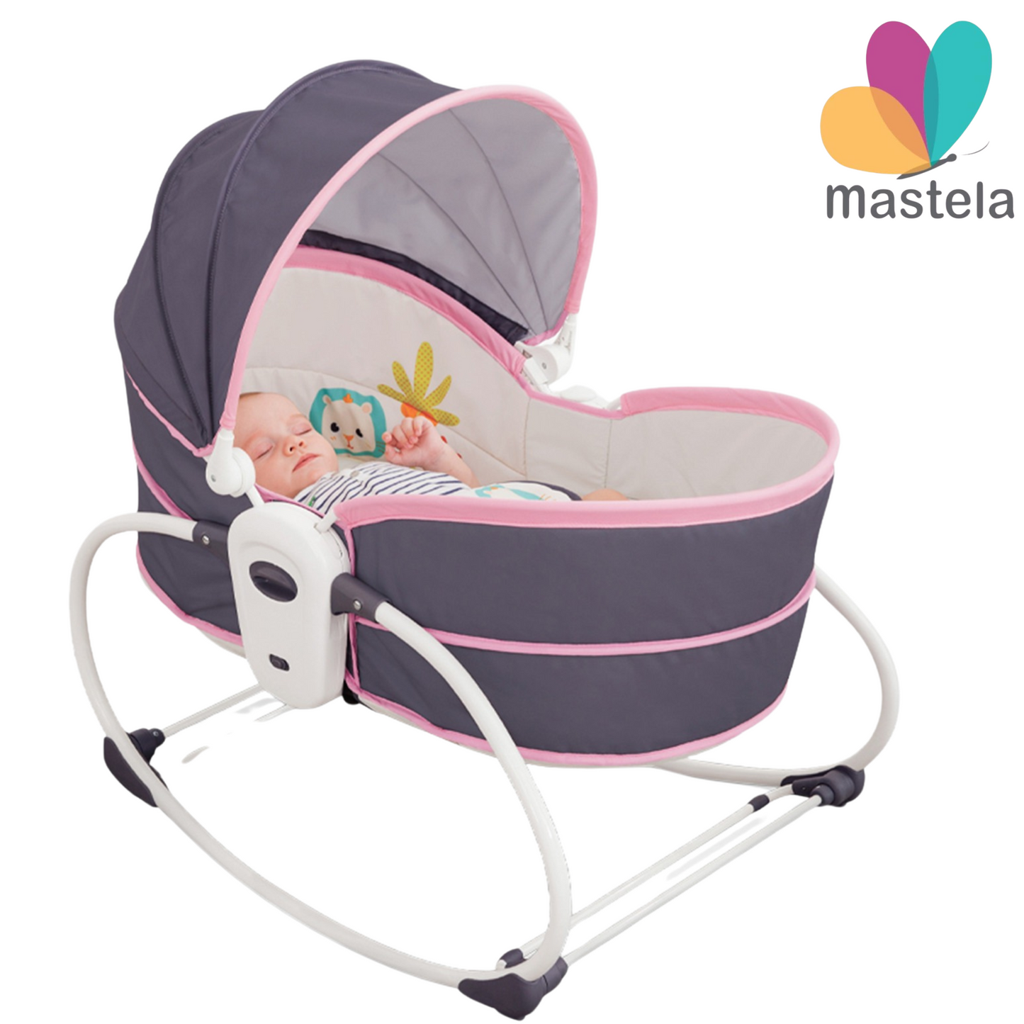 Mastela 5-in-1 Rocker & Bassinet with Canopy, Soothing Music & Soft Toys – Ultimate Multi-Functional Baby Cradle - Pink