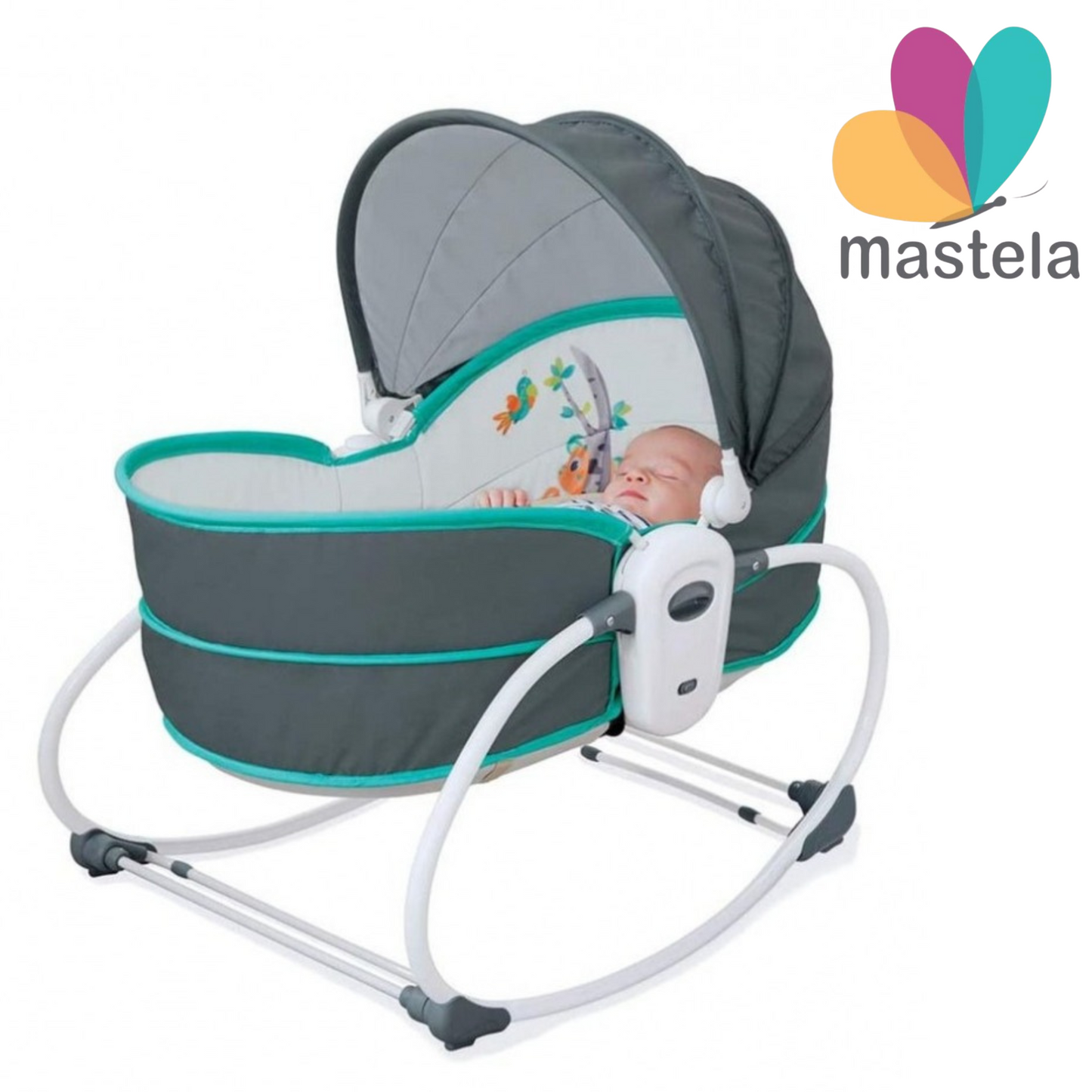Mastela 5-in-1 Rocker & Bassinet with Canopy, Soothing Music & Soft Toys – Ultimate Multi-Functional Baby Cradle