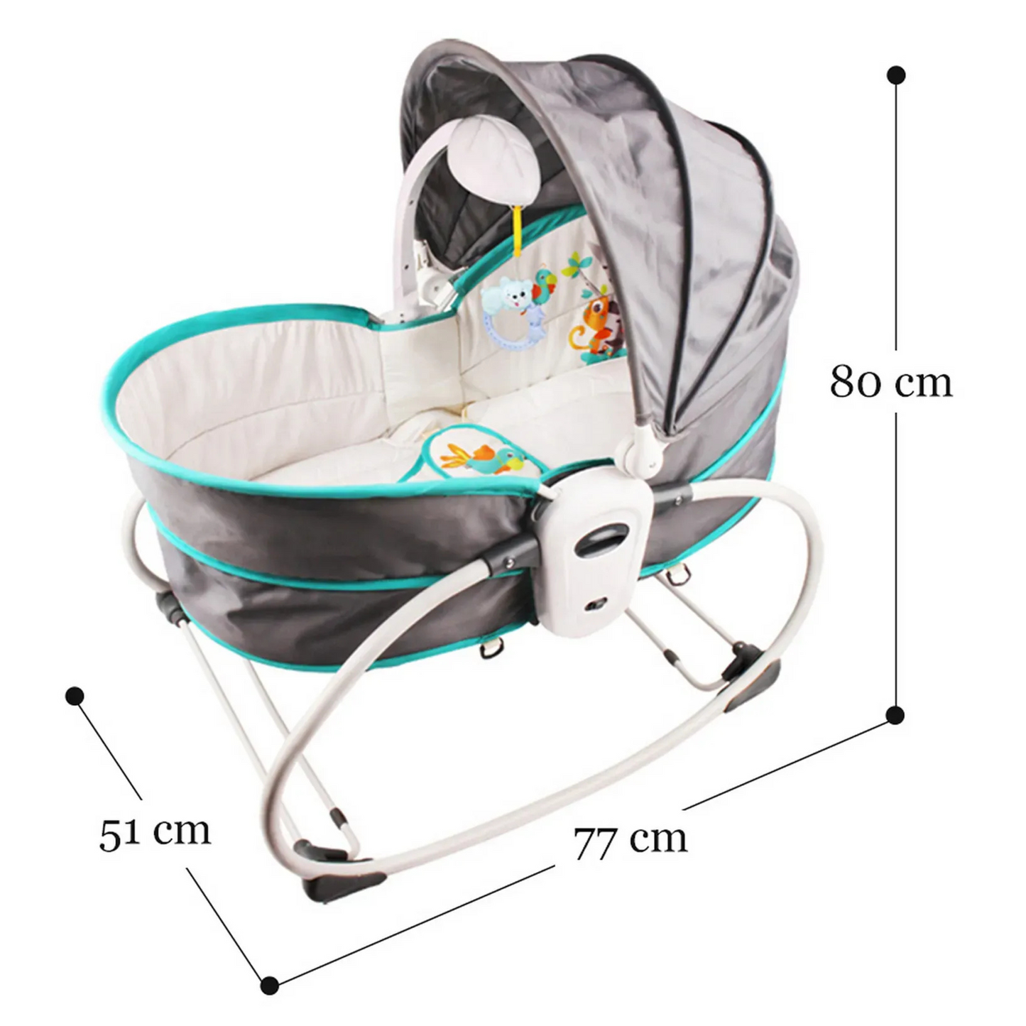 Mastela 5-in-1 Rocker & Bassinet with Canopy, Soothing Music & Soft Toys – Ultimate Multi-Functional Baby Cradle