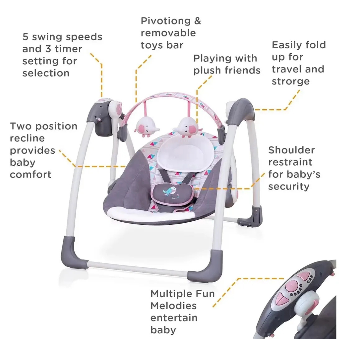 Mastela Deluxe Portable Baby Swing Automatic With Music | Timer & Plush Toys | Foldable Baby Rocker Seat for Newborns to Infants