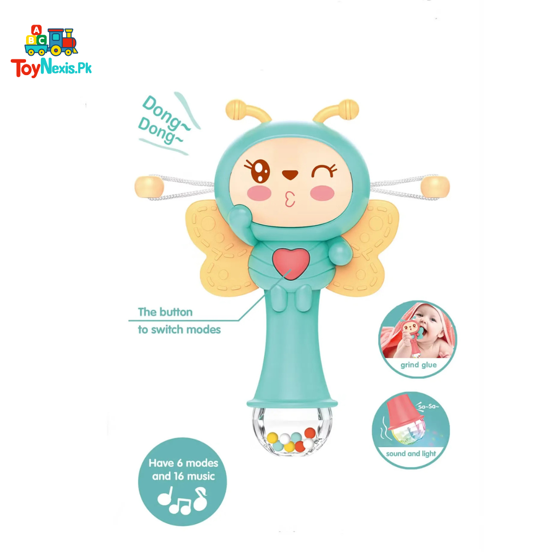 Ibi-Irn Rattle Drum Baby - Butterfly Design | Musical, 6 Modes, Lights & Sounds | 0M+
