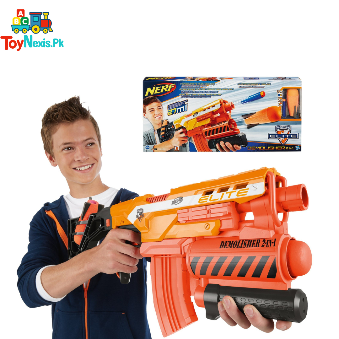 NERF N-Strike Elite Demolisher 2-in-1 Blaster – Original Hasbro Motorized Dart & Missile Shooter | 27m Firing Range | Ages 8+