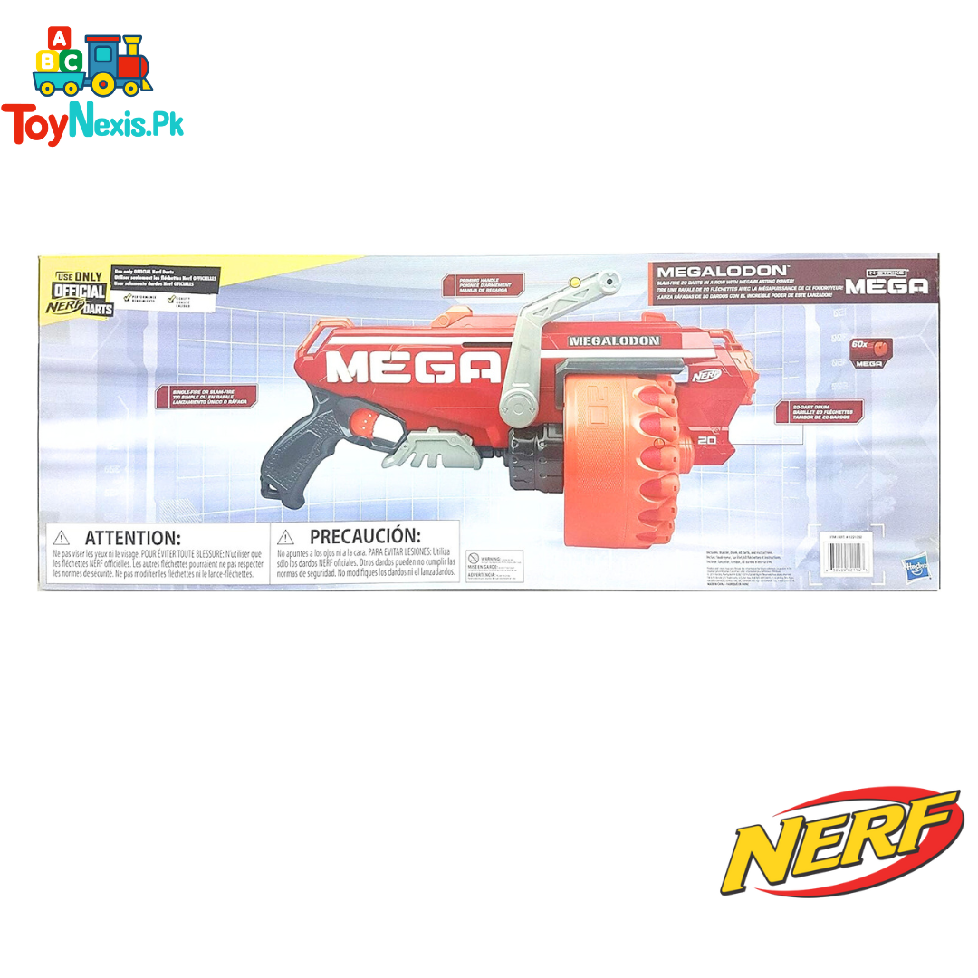 NERF N-Strike Mega Megalodon Blaster – Original Hasbro | 20-Dart Rotating Drum Blaster for Ages 8+