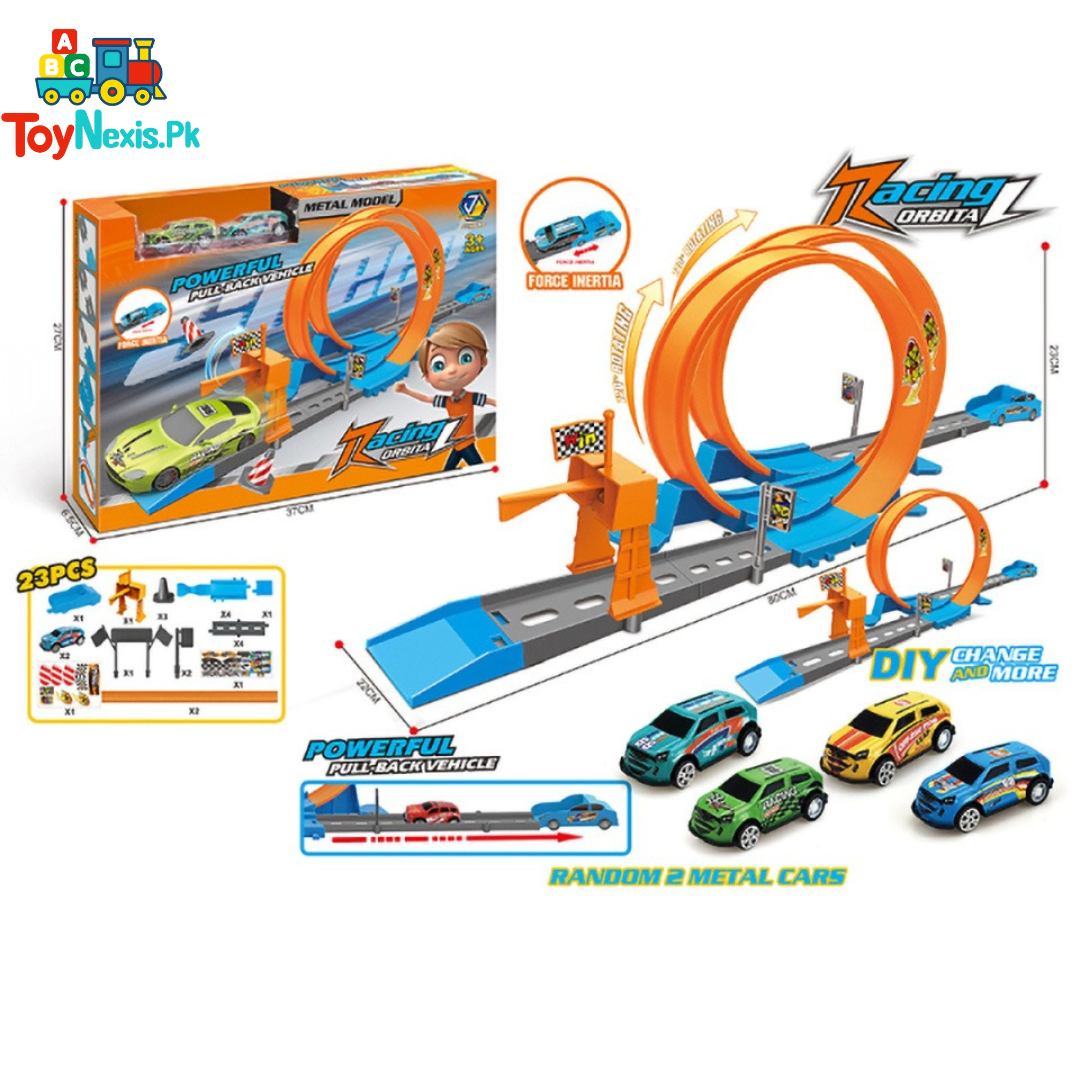 Racing Orbital Track Set | DIY Assembly Car Racing Game | Loop Track with Pull-Back Vehicles | 3+ Years