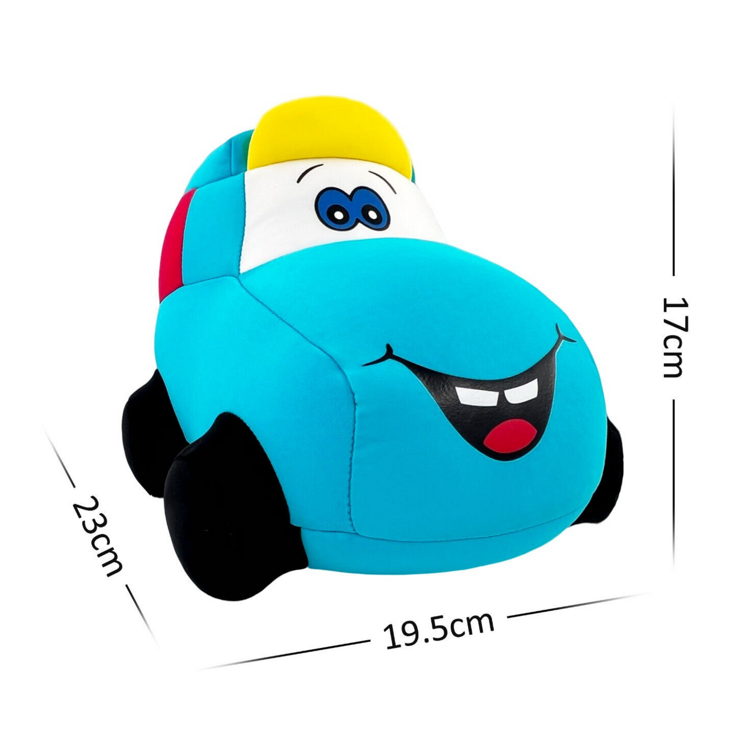 Soft Plush Cartoon Car Toy – Smiling Blue Car Cushion for Kids
