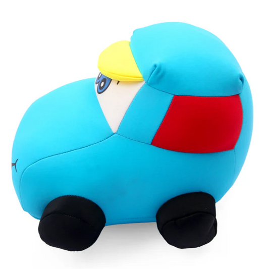 Smiling Blue Plush Car Toy – Soft Cartoon Vehicle Cushion for Kids