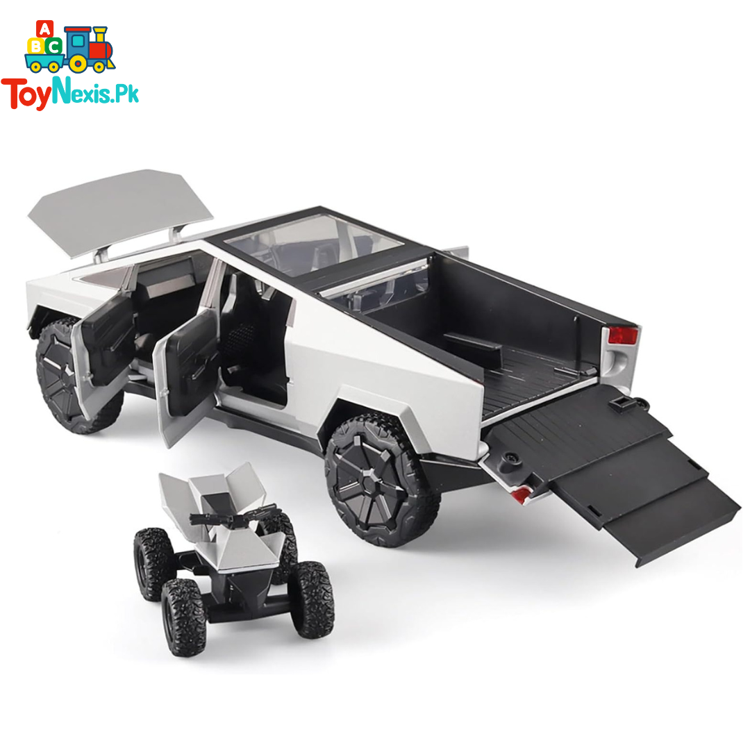 Tesla Cybertruck Diecast Metal Model Toy Car with Sound & Light – Pull Back Action | Silver