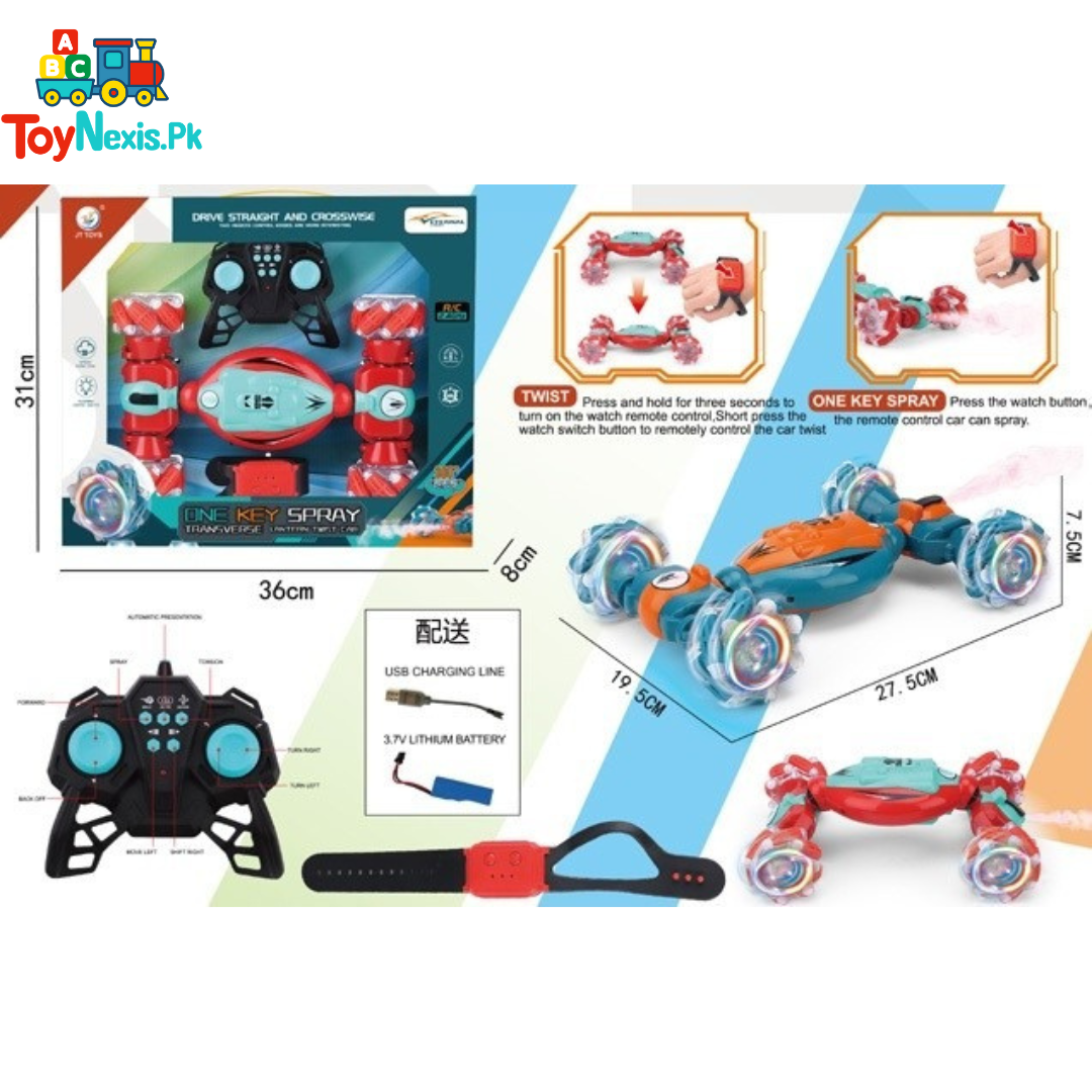 Twist Stunt Car with Spray | 2.4GHz RC Car with Remote & Watch Controller | Drift & Spin Toy Car for Kids | 6+ Years