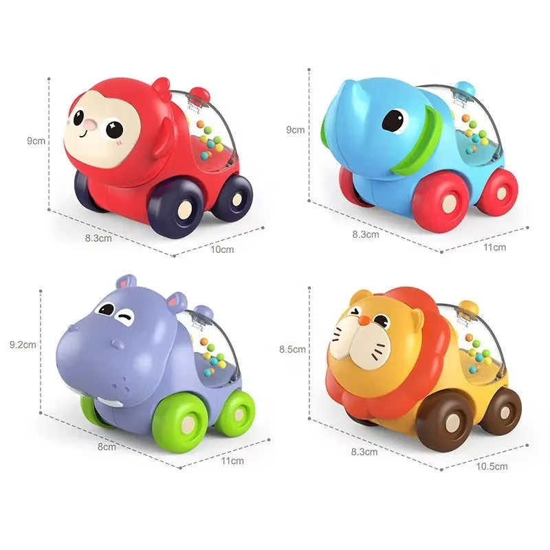 Huanger Bouncing Animal Car Set | Colorful Push & Go Animal Vehicles | 4 Pieces
