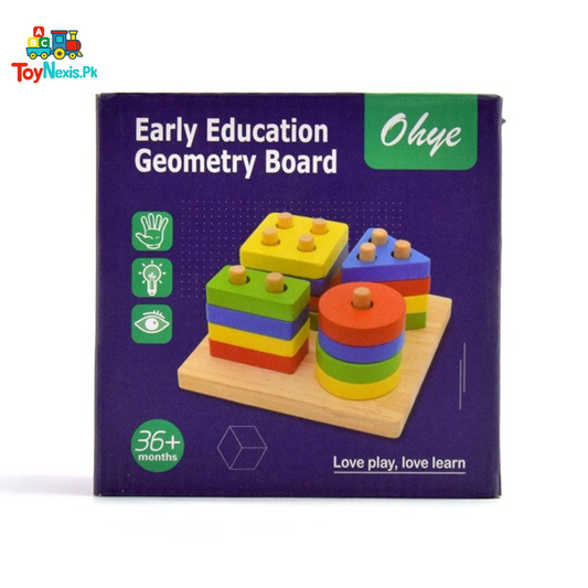 Early Education Wooden Geometry Board – Shape Sorting & Stacking Toy