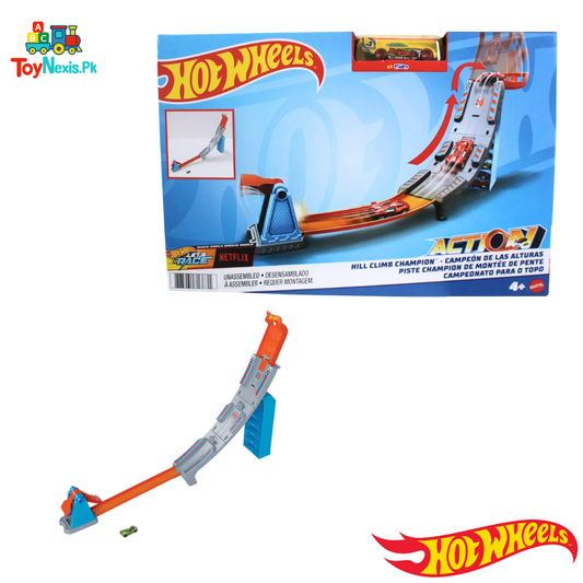 Original HOT WHEELS Let’s Race Action Hill Climb Champion Car Track – Includes 1 Die-Cast Car