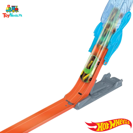 Original Hot Wheels Track Set | Blue Deluxe Track Builder Pack with Wind Theme & 1 Hot Wheels Car