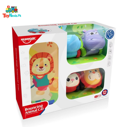 Huanger Bouncing Animal Car | 4-Piece Animal Car Set for Toddlers