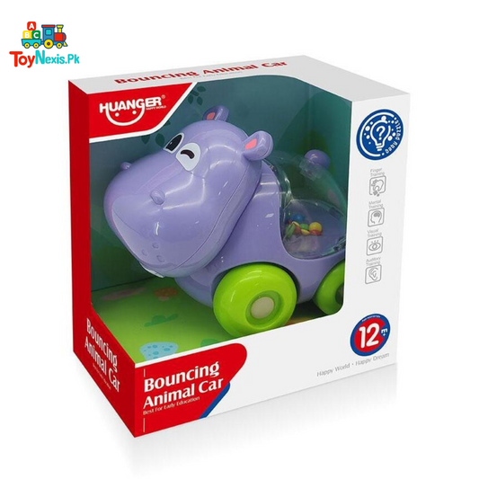 Huanger Bouncing Animal Car – Hippo | Fun Push Toy for Toddlers