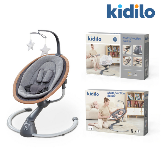 KIDILO Multi-Function Baby Rocker – Electric Swing Chair with Music & Remote | Grey