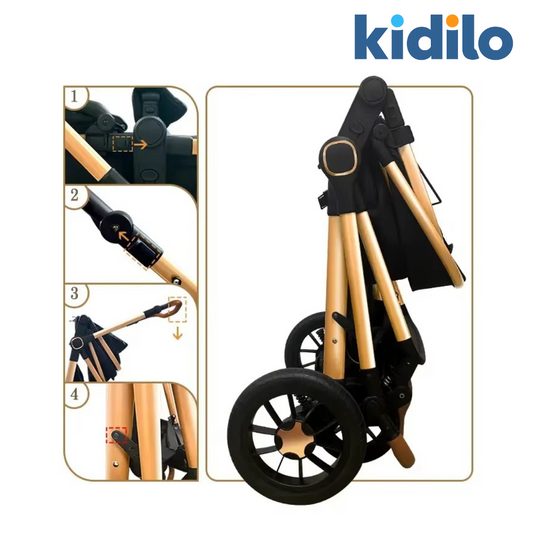 Kidilo V8G+C Black | Luxury Baby Stroller | Premium Travel System for Newborns & Toddlers
