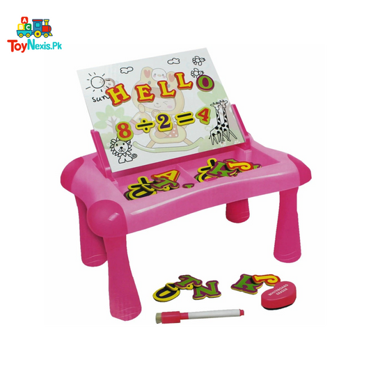 Kids’ Magnetic Learning Writing Desk with Whiteboard, Alphabets & Marker – Pink