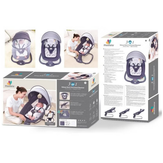 Mastela 3-in-1 Deluxe Multi-Functional Bassinet – Infant Rocker, Sleeper & Seat with Canopy & Vibration