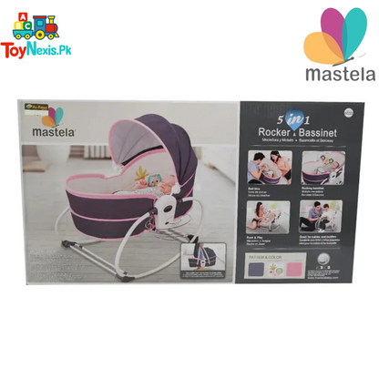 Mastela 5-in-1 Rocker & Bassinet with Canopy, Soothing Music & Soft Toys – Ultimate Multi-Functional Baby Cradle - Pink