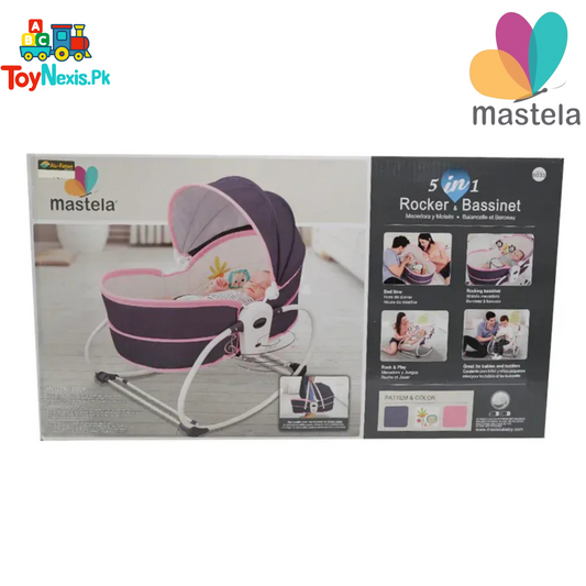 Mastela 5-in-1 Rocker & Bassinet with Canopy, Soothing Music & Soft Toys – Ultimate Multi-Functional Baby Cradle - Pink