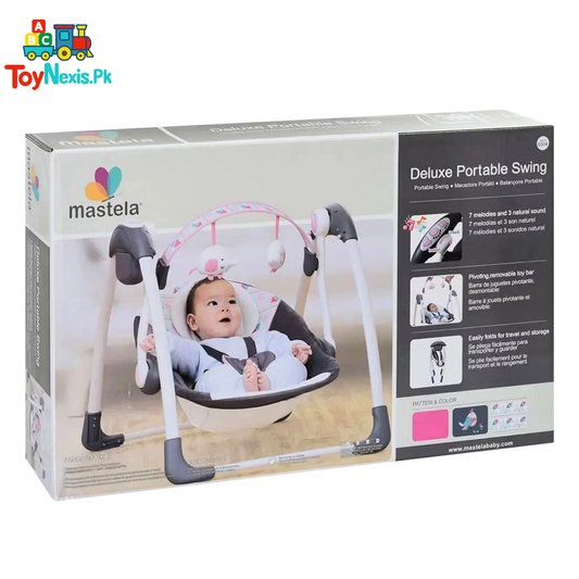Mastela Deluxe Portable Baby Swing Automatic With Music | Timer & Plush Toys | Foldable Baby Rocker Seat for Newborns to Infants