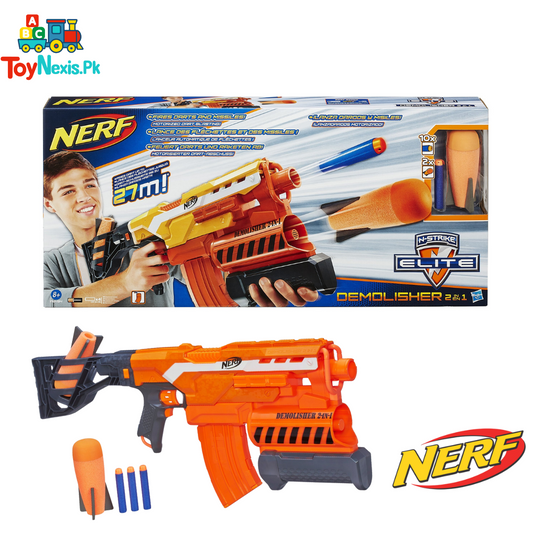 NERF N-Strike Elite Demolisher 2-in-1 Blaster – Original Hasbro Motorized Dart & Missile Shooter | 27m Firing Range | Ages 8+