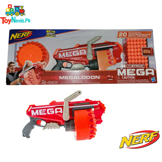 NERF N-Strike Mega Megalodon Blaster – Original Hasbro | 20-Dart Rotating Drum Blaster for Ages 8+