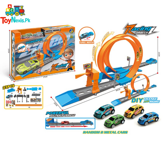 Racing Orbital Track Set | DIY Assembly Car Racing Game | Loop Track with Pull-Back Vehicles | 3+ Years