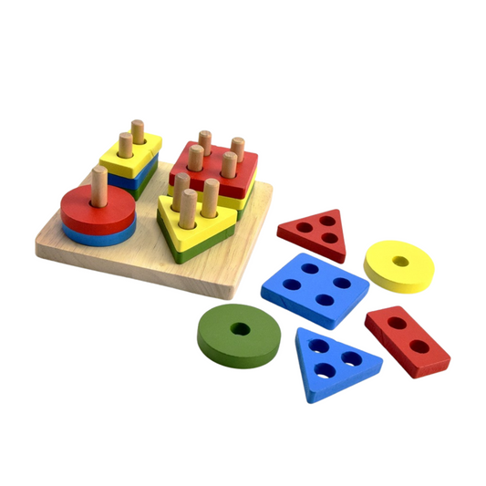 Early Education Wooden Geometry Board – Shape Sorting & Stacking Toy