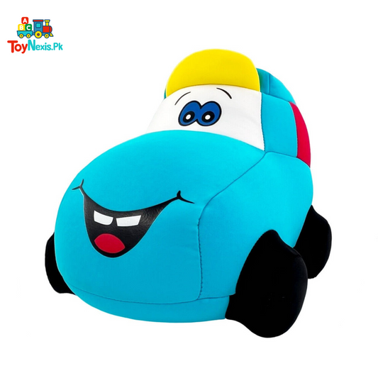Soft Plush Cartoon Car Toy – Smiling Blue Car Cushion for Kids
