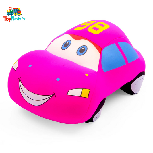 Soft Plush Cartoon Car – Pink | Fun & Friendly Ride for Little Ones