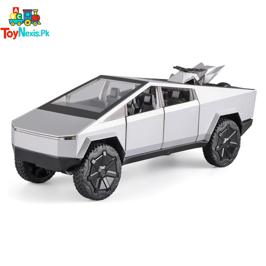 Tesla Cybertruck Diecast Metal Model Toy Car with Sound & Light – Pull Back Action | Silver