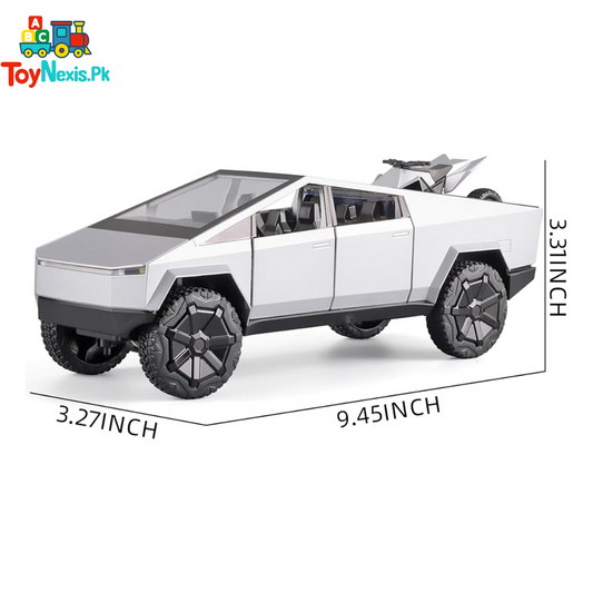 Tesla Cybertruck Diecast Metal Model Toy Car with Sound & Light – Pull Back Action | Silver