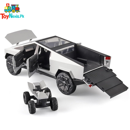 Tesla Cybertruck Diecast Metal Model Toy Car with Sound & Light – Pull Back Action | Silver