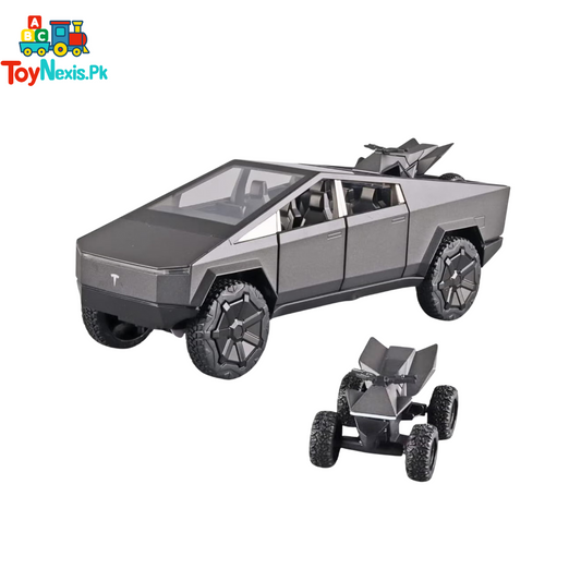 Tesla Cybertruck Diecast Metal Model Toy Car with Sound & Light – Pull Back Action - Grey