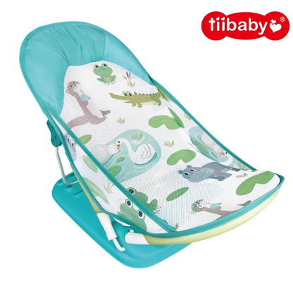 Tiibaby Deluxe Baby Bather – 3-Position Recline | Turquoise Animal Print | 0+ Months